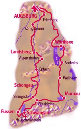 Cycling tour in Swabia & Bavaria - map
